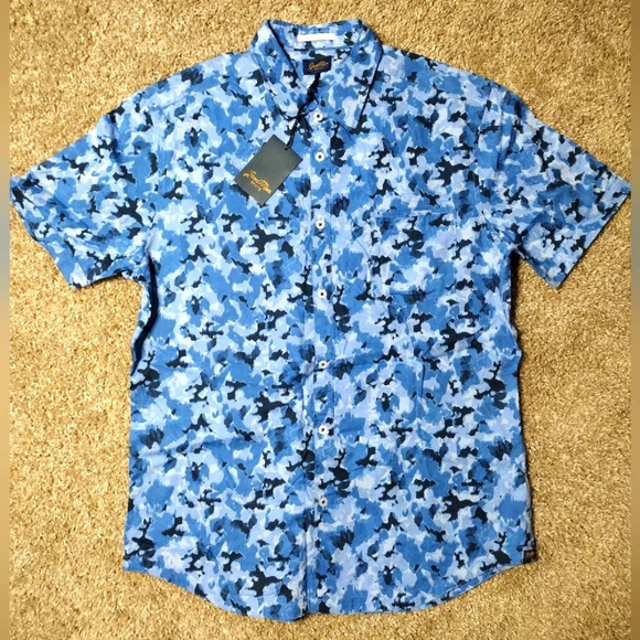 Good Man Brand Blue Cayman Camo shirt sleeve Button down shirt NWT - Picture 1 of 8